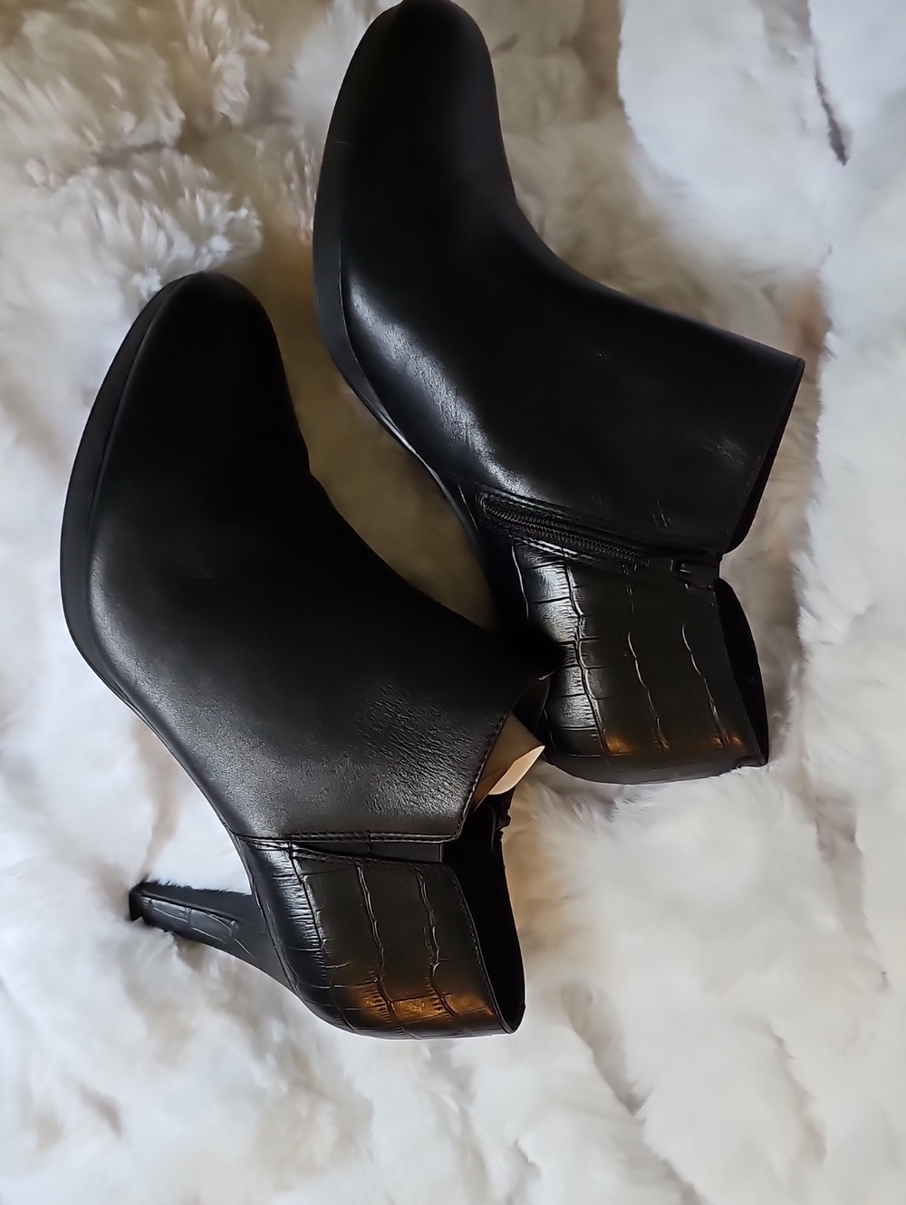 Clarks Black Croc-Accent Heeled Ankle Boots